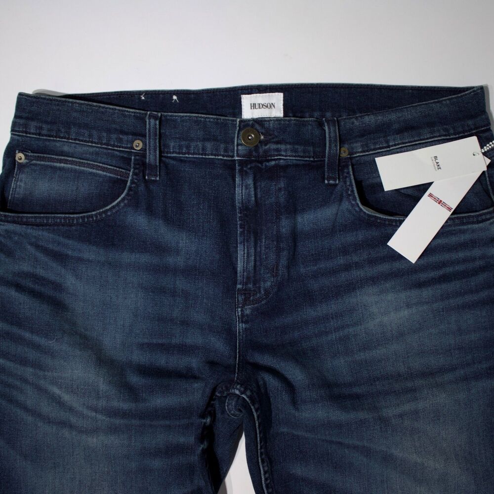NWT $198 Hudson Blake Slim Straight Jeans Dark Wash Stretch Men Size 38x34 (J1) - Picture 6 of 15